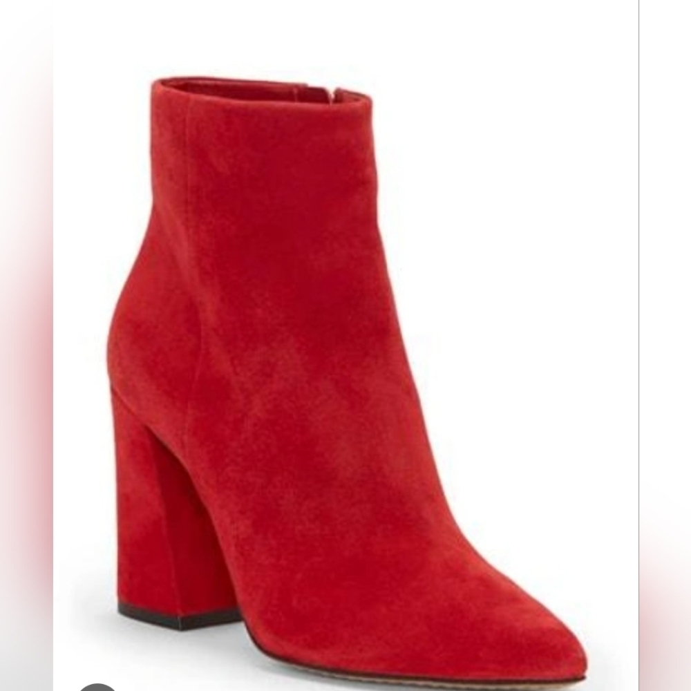 Vince Camuto Destilly Cherry Red Leather Suede Booties